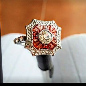 Women's Art Deco style ring, white sapphire